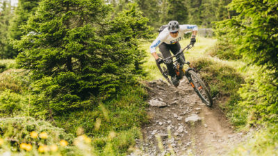 Downhill biking in summer in the region Flims Laax Falera