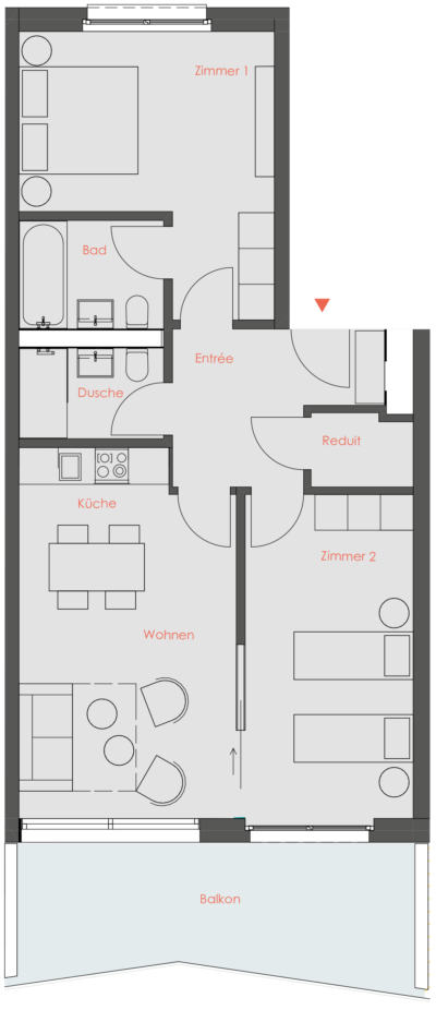 Grundriss eines 3.5-Zimmer Apartments Medium im Peaks Place Hotel Laax