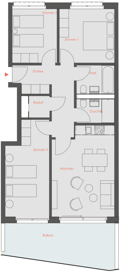 Grundriss eines 4.5-Zimmer Apartments im Peaks Place Hotel Laax